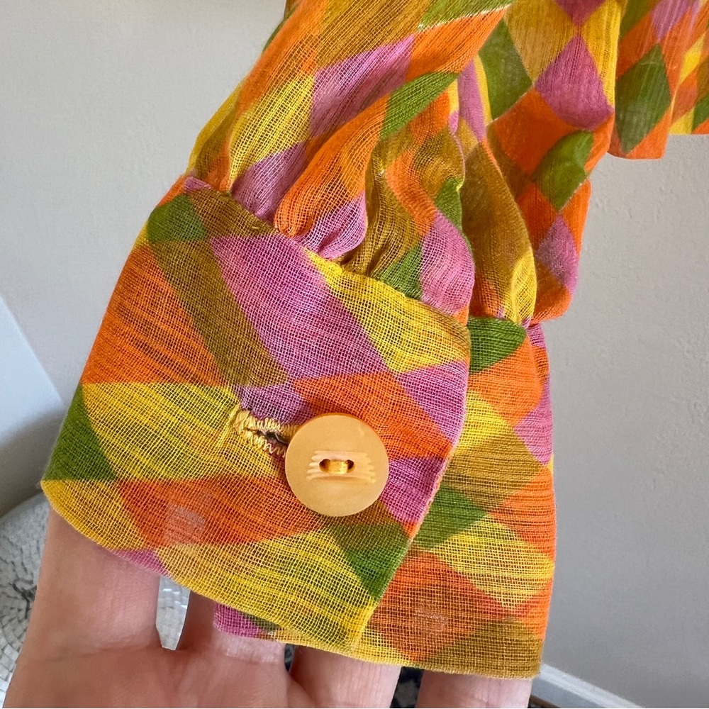 Vintage Diamond Pattern Sheer Button Up - Picture 7 of 16